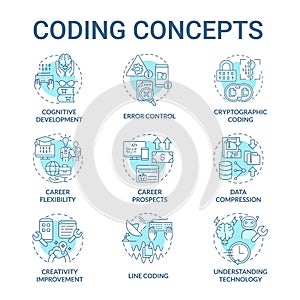 Coding turquoise concept icons set