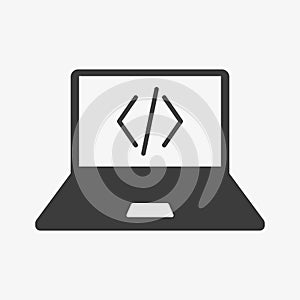 Coding vector icon on laptop screen. Code symbol