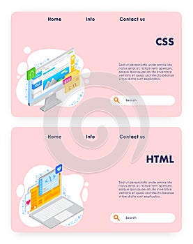 Coding vector website landing page template set