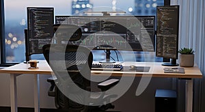 Coding Workspace Developer Desk Setup with Multiple Monitors