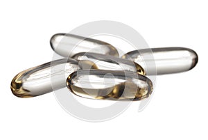 Codliver Oil Pills on White Background.