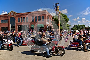 Cody, Wyoming, USA - July 4th, 2009 - Motorcycle club participating in the Independence Day Parade