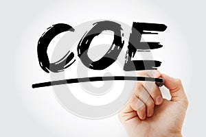 COE - Cost Of Equity acronym with marker, concept background