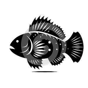 Coelacanth Fish Silhouette Vector on White Background