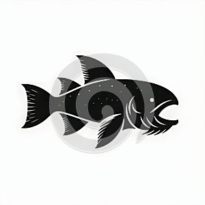 Coelacanth Fish Silhouette Vector on White Background