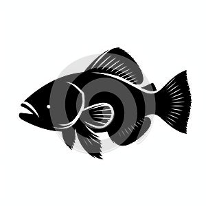 Coelacanth Fish Silhouette Vector on White Background