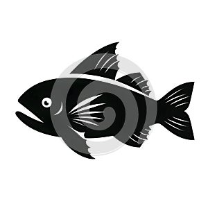 Coelacanth Fish Silhouette Vector on White Background