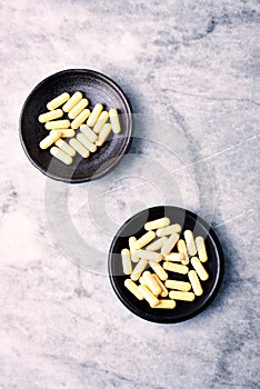 Coenzyme Q10 capsules. Concept for a healthy dietary supplementation.