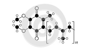 coenzyme q10 molecule, structural chemical formula, ball-and-stick model, isolated image ubiquinone