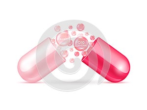 Coenzyme Q10 red and collagen pack pink with capsule solution serum.