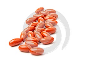 Coenzyme q10 supplement capsules close-up on  white background