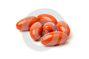 Coenzyme q10 supplement capsules close-up on  white background