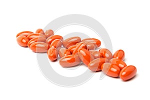 Coenzyme q10 supplement capsules close-up on  white background