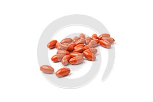 Coenzyme q10 supplement capsules close-up on  white background