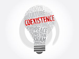 Coexistence bulb word cloud collage, concept background