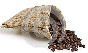 Cofee beans in a bag isolated