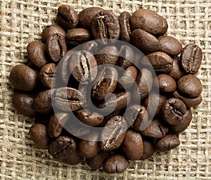 Cofee beans on burlap