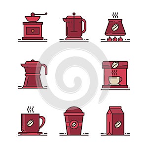 Cofee icon set with linear design. isolated on white background