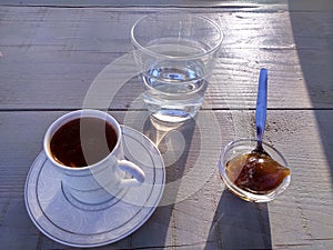 Cofee with water and sweet