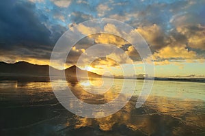 Cofete beach, amazing sunset. Fuerteventura, Canary island, Spain