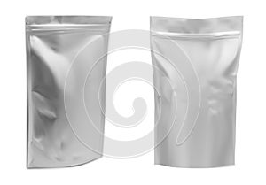 Coffe bag mockup. Foil food pouch vector blank