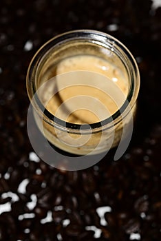 Coffe beans and copy space in cup