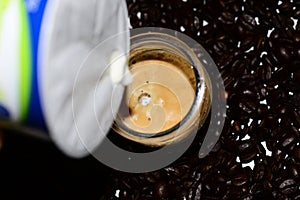 Coffe beans and copy space in cup