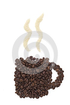 A coffe beans cup with brown sugar smoke