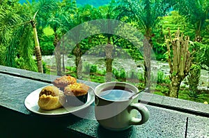 Coffe and bread, relax with panorama