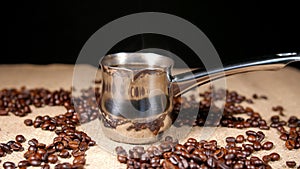 Coffe in Cezve and Coffee Beans on Bagging 3
