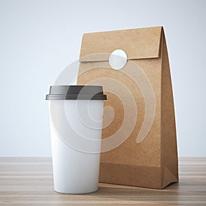 Coffe cup and paper bag