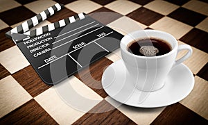 Coffe cup and slapstick film photo