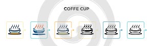 Coffe cup vector icon in 6 different modern styles. Black, two colored coffe cup icons designed in filled, outline, line and