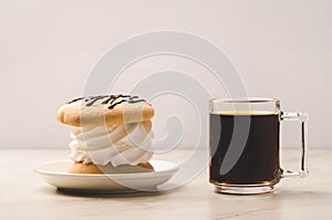 Coffe glass with dessert/Coffe glass with dessert on white marble background