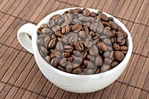 Coffe grains and cup