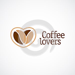 Coffe love logo template. Two beans as a heart.