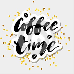 Coffe Time Gold Lettering Calligraphy Phrase Vector Text