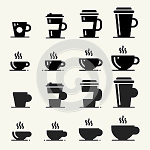 Black coffee cup sizes in cream background. Isolated items. vector illustration