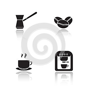 Coffee appliances drop shadow icons set