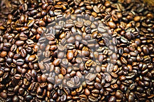 Coffee background, coffee beans macro