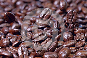Coffee background. Levitation of coffee beans.
