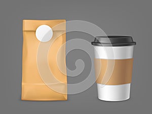 Coffee bag and disposable cup design elements set