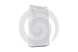 Coffee bag mockup isolated on white background. Front View. White package for tea, biscuit. Paper pouch, milk pack