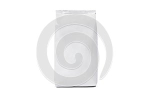 Coffee bag mockup isolated on white background. Front View. White package for tea, biscuit. Paper pouch, milk pack
