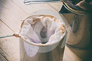 Coffee bag in stanless steel pot