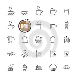 Coffee and bakery icons line set