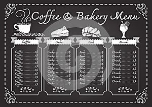Coffee and bakery menu on chalkboard template