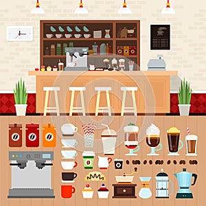 Coffee bar with beverages on the table