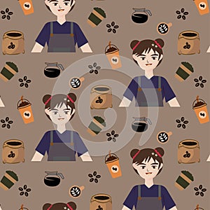coffee and barista seamless pattern vector illustrations