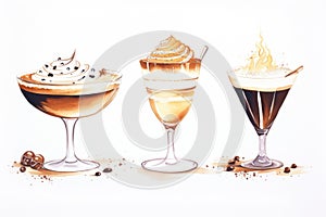 A coffee-based cocktail in a glass, served on a light coffee background, exuding indulgence and warmth photo